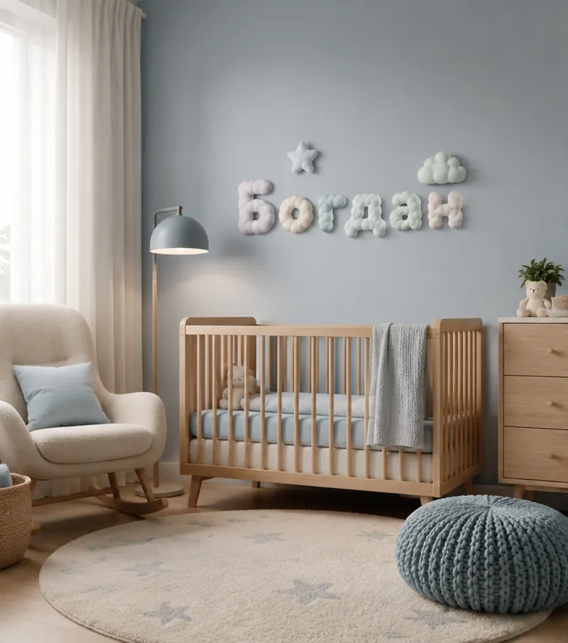 Объёмные облачные буквы «Богдан» на стене детской комнаты