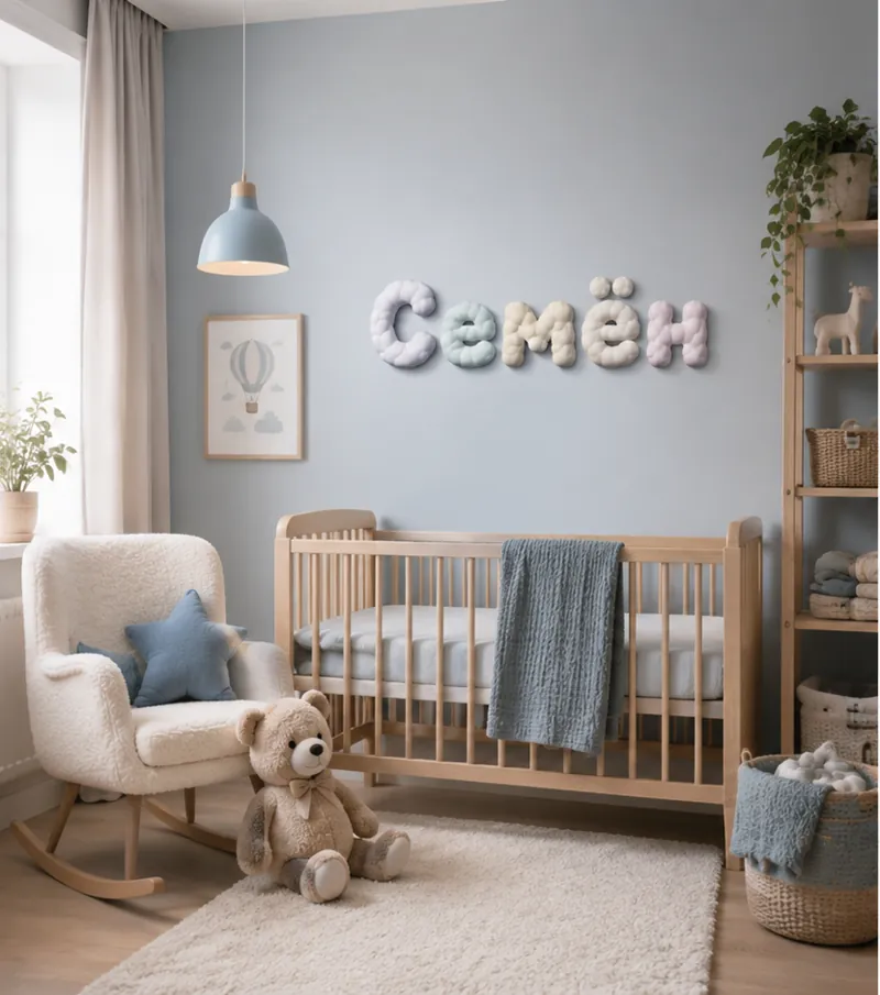 Объёмные облачные буквы «Семён» на стене детской комнаты